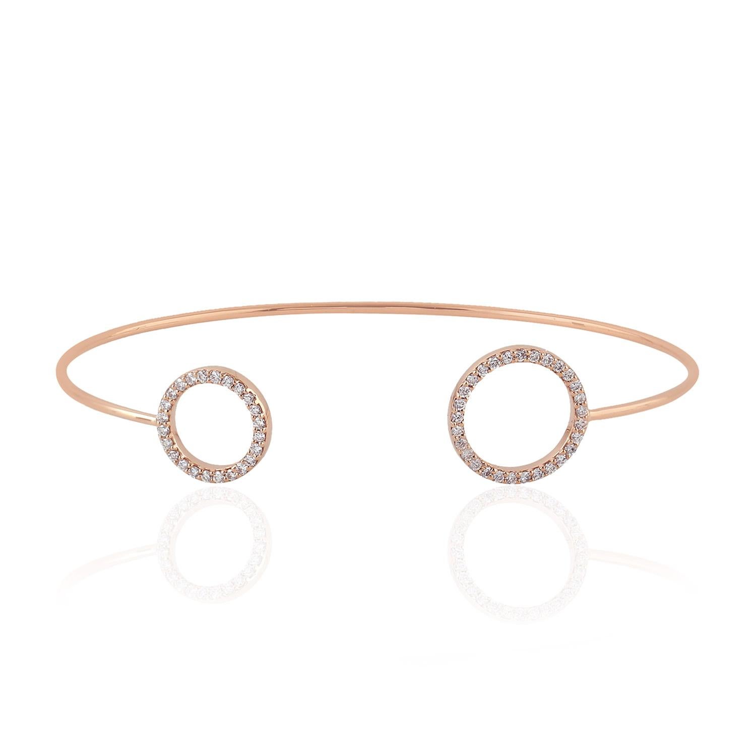 Modern 18 Karat Gold Diamond Circle Open Bangle Bracelet For Sale