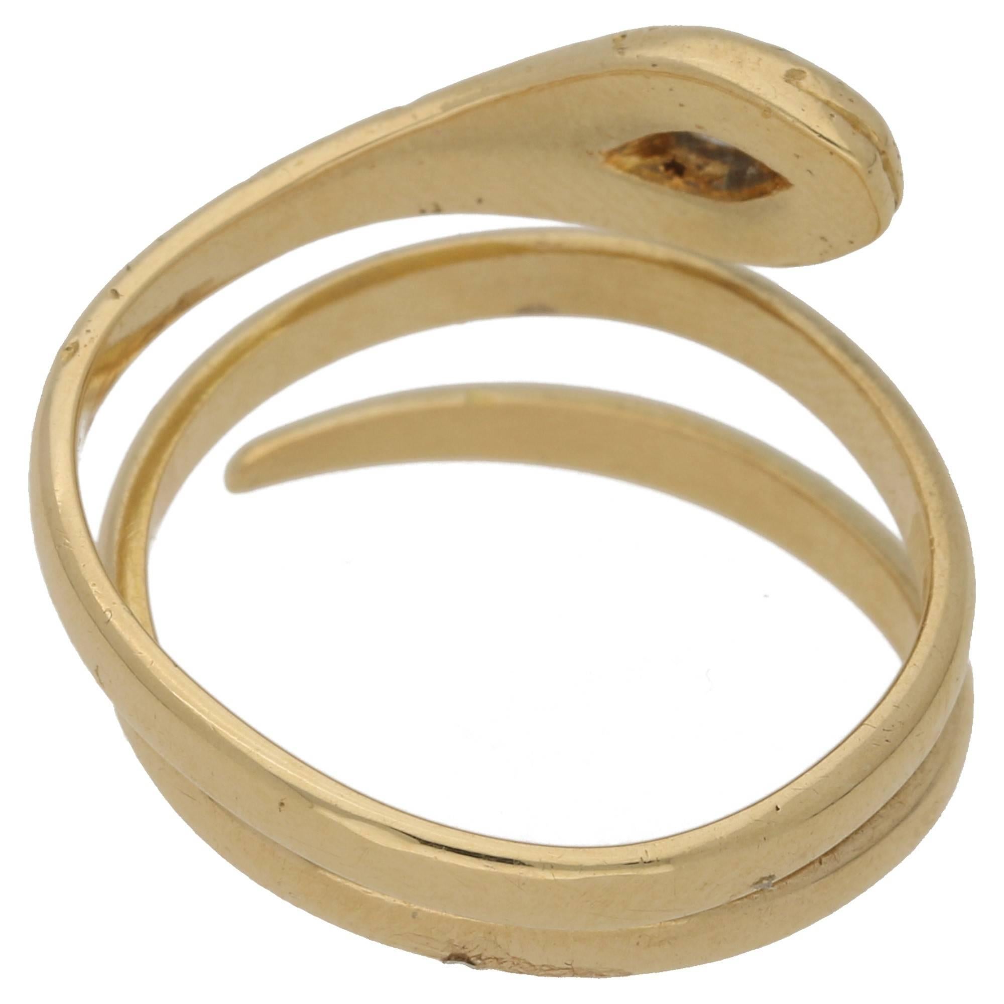 Old Mine Cut Diamond Coiled Snake Ring Set in 18 Karat Yellow Gold 