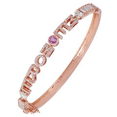 Bracelet jonc nom personnalisé en or 14 carats et diamants