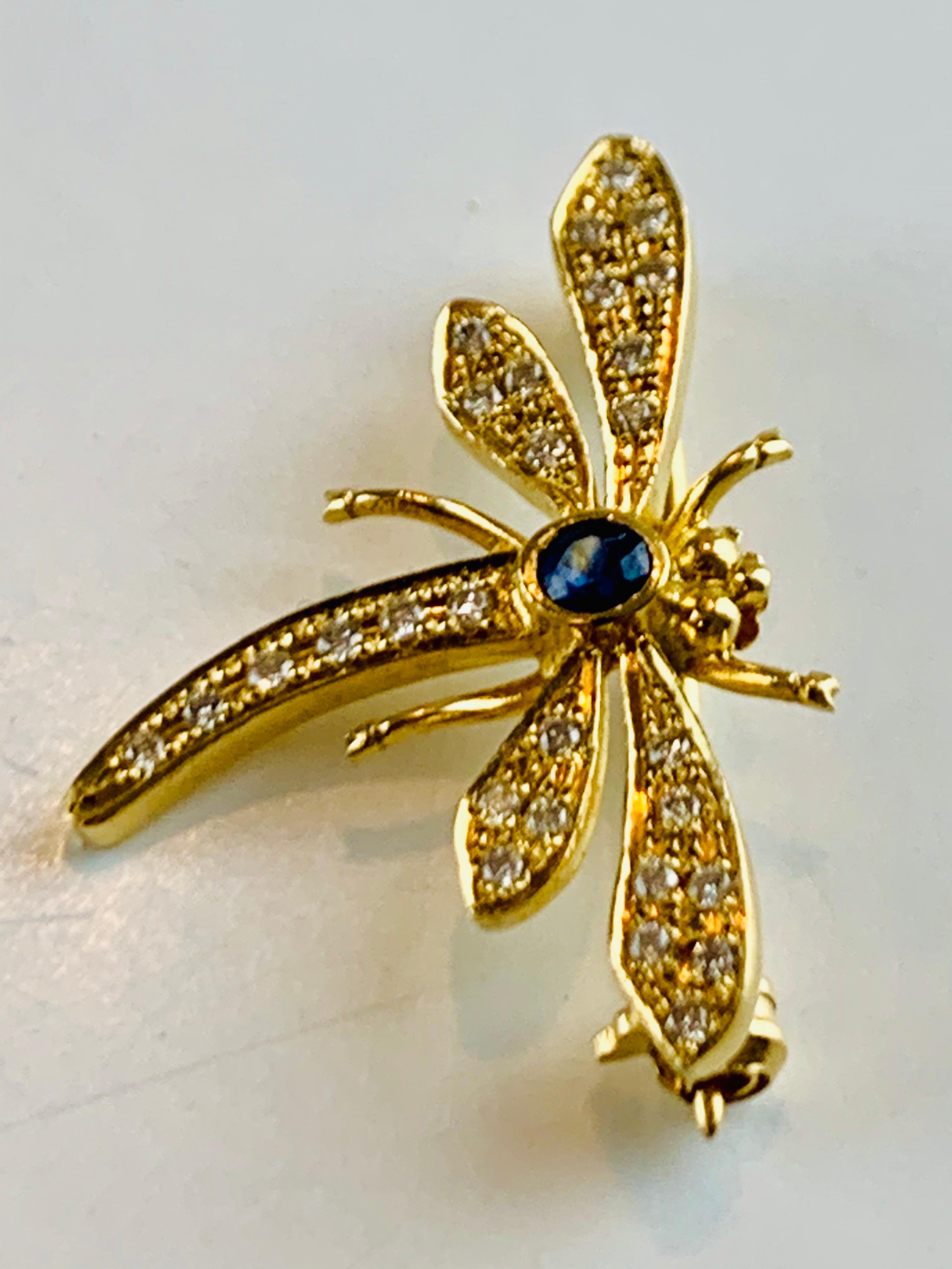 Modern 18 Karat Gold and Diamond Dragonfly Booch