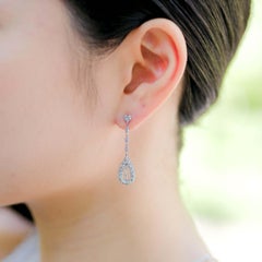 Vitolo 18K White Gold Diamond Drop Earrings – Heart & Teardrop Milgrain Design