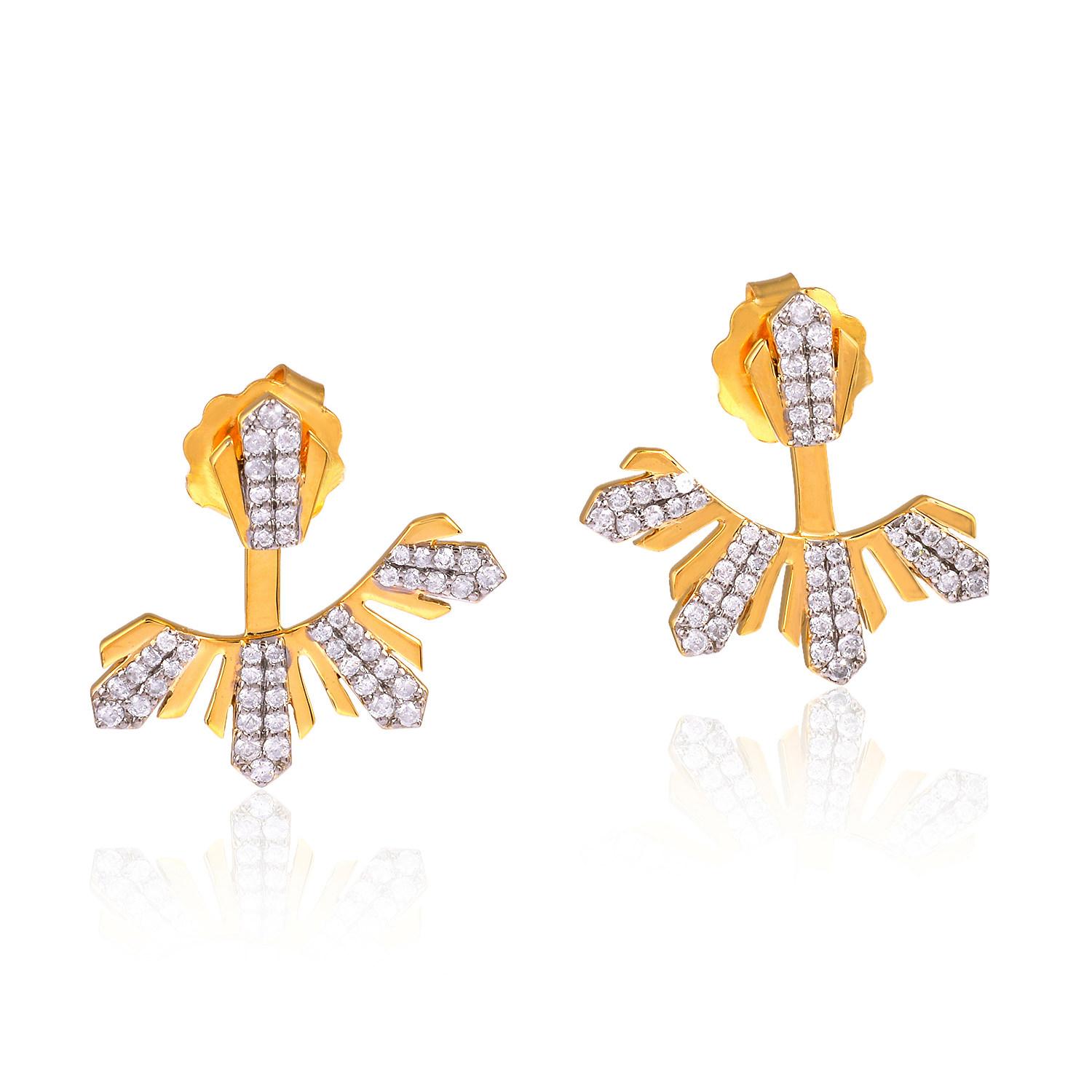 Mixed Cut 18 Karat Gold Diamond Ear Jacket Earrings For Sale