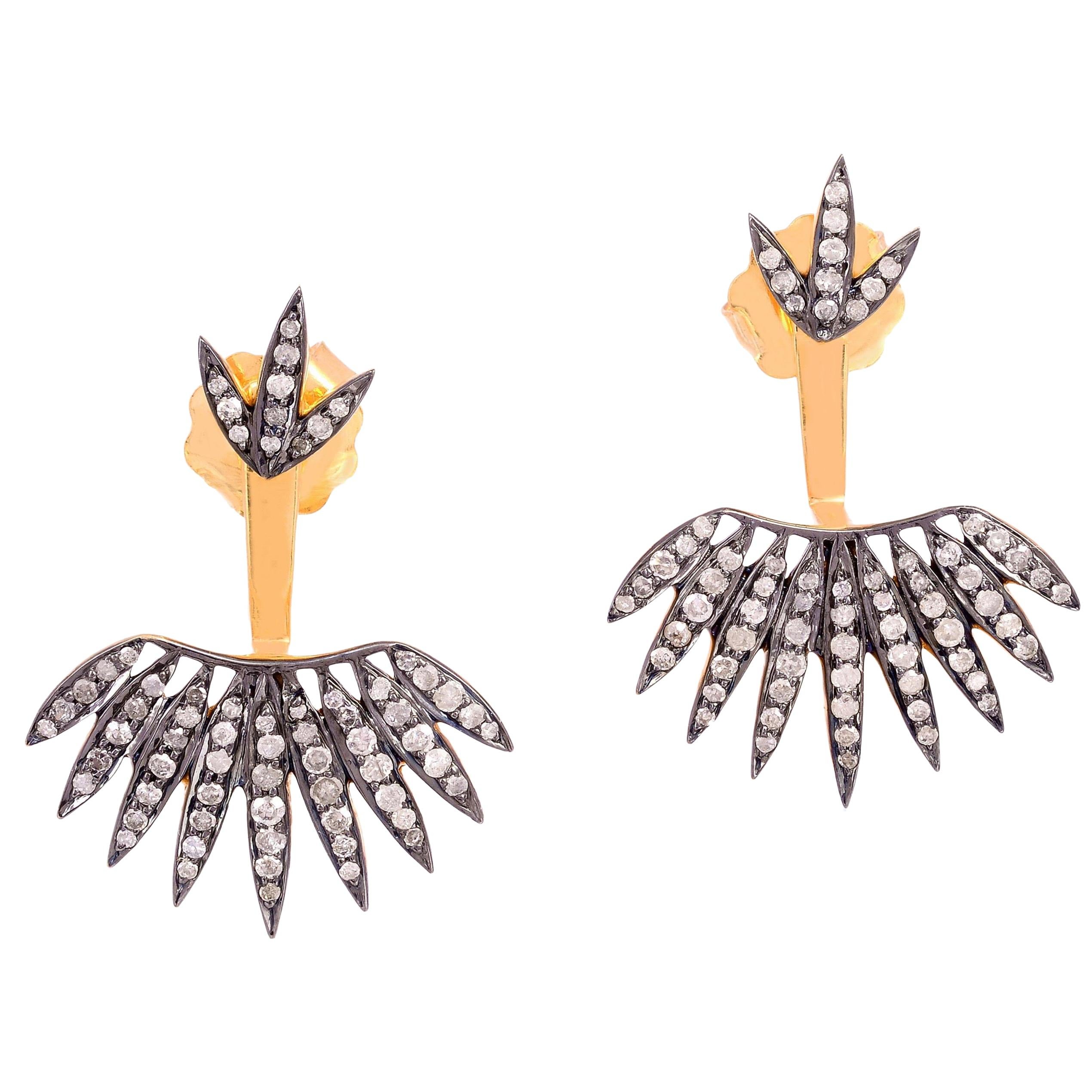 Palmblatt-Diamant-Ohrringe für die Jacke