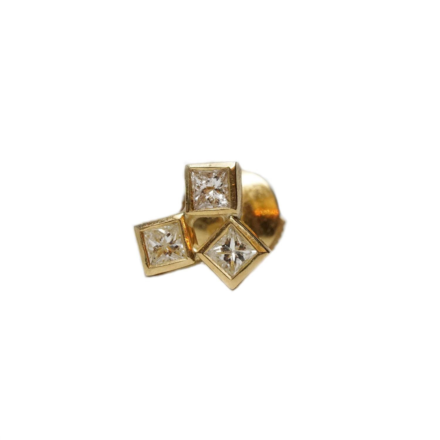 Princess Cut 18 Karat Gold Diamond Earrings, Cluster Stud Earrings For Sale