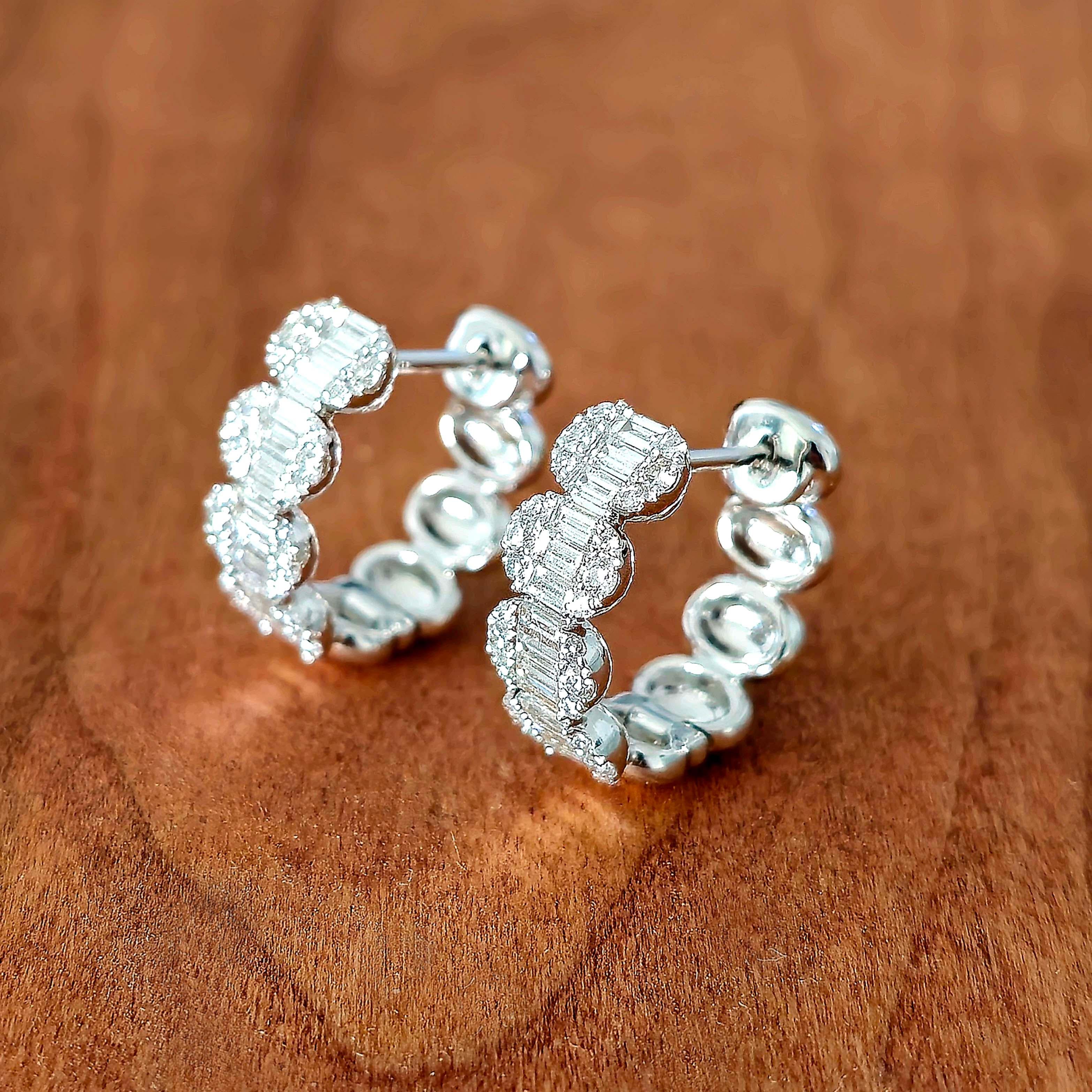 Baguette Cut 18 Karat Gold Diamond Earrings For Sale