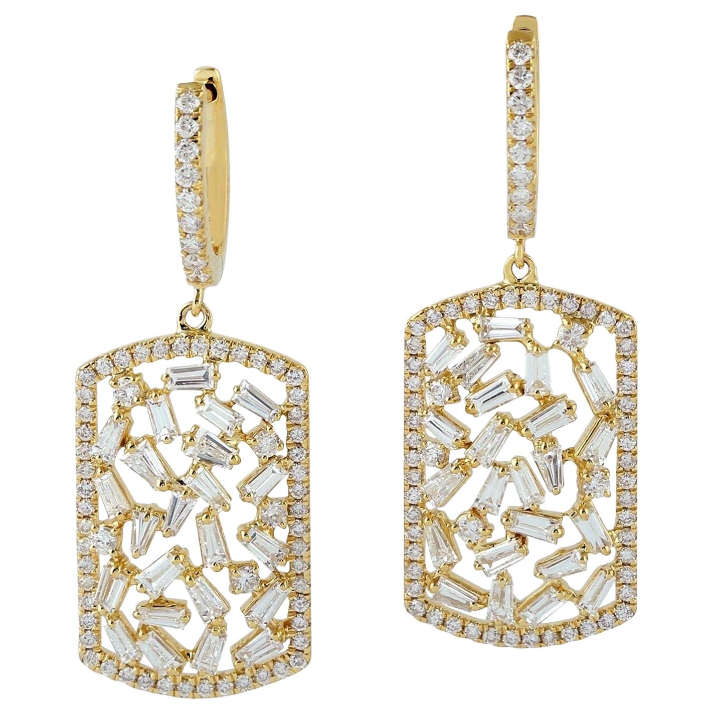 18 Karat Gold Diamond Earrings For Sale