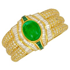 18 Karat Gold Diamond, Emerald Cuff Bracelet