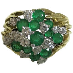 18 Karat Gold Diamond Emerald Dome Statement Ring