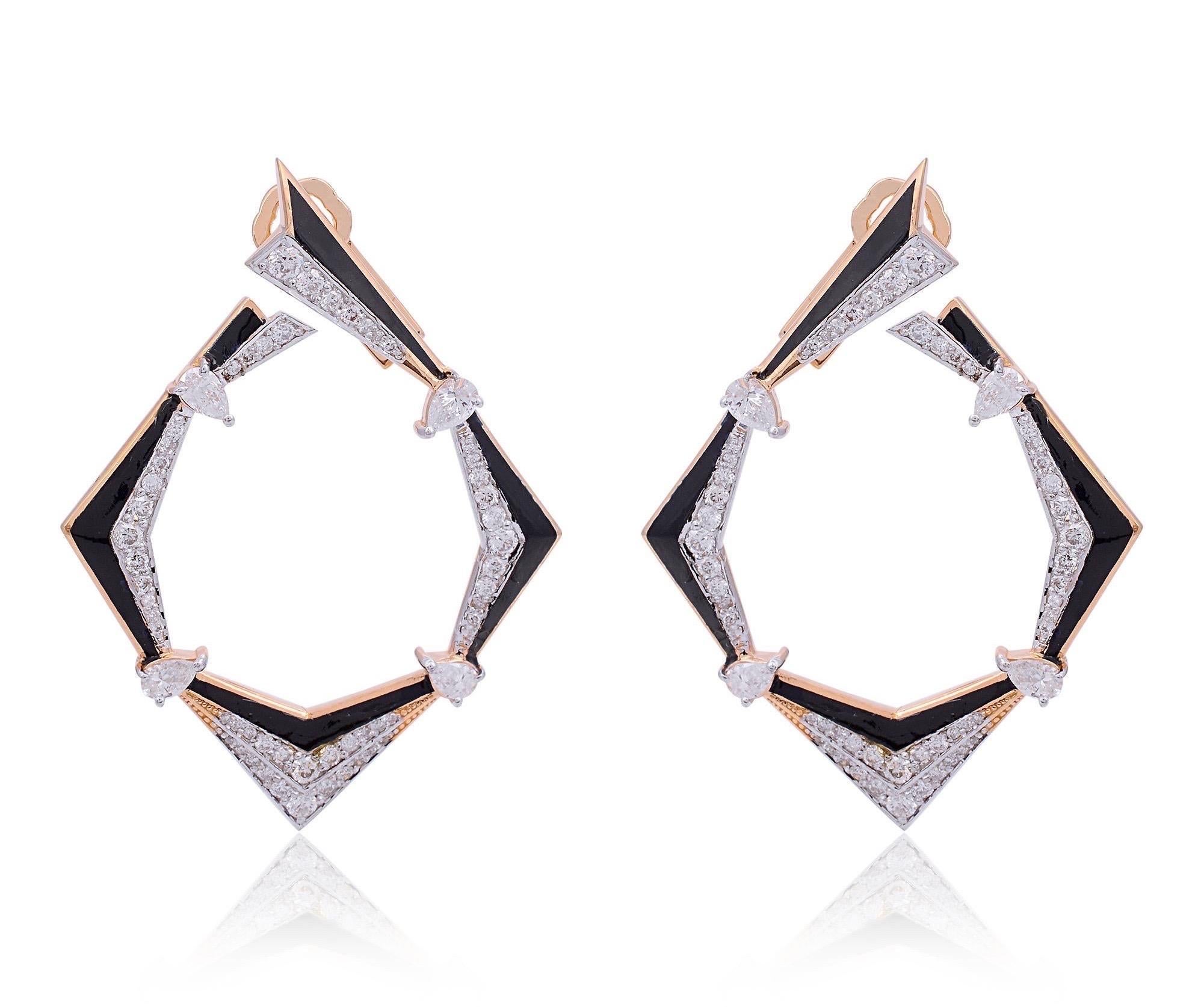 Abstrakte Ohrringe aus 18 Karat Gold mit Diamanten und Emaille (Gemischter Schliff) im Angebot