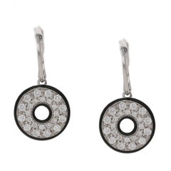 18 Karat Gold Diamond Enamel Circle Drop Earrings