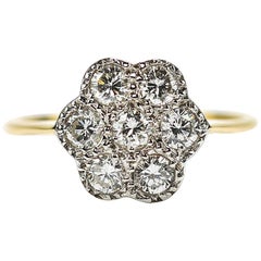 18 Karat Gold Diamond Est. 0.75 Carat Petal Cluster Victorian Style Ring