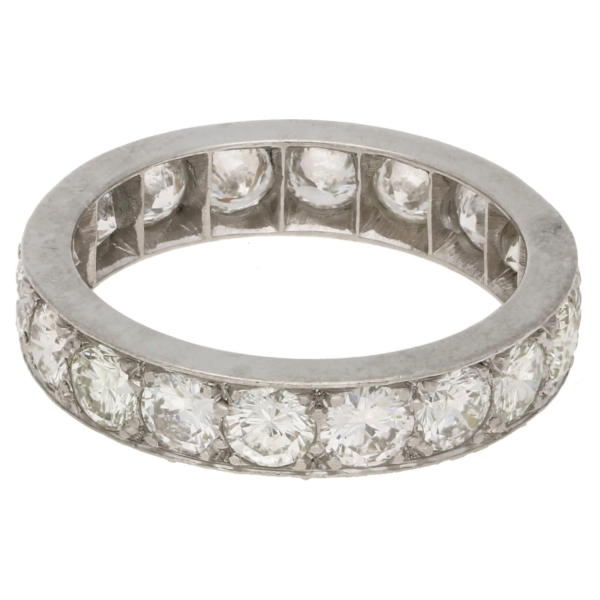 Diamond Eternity Ring in 18 Karat White Gold 3.15cts For Sale