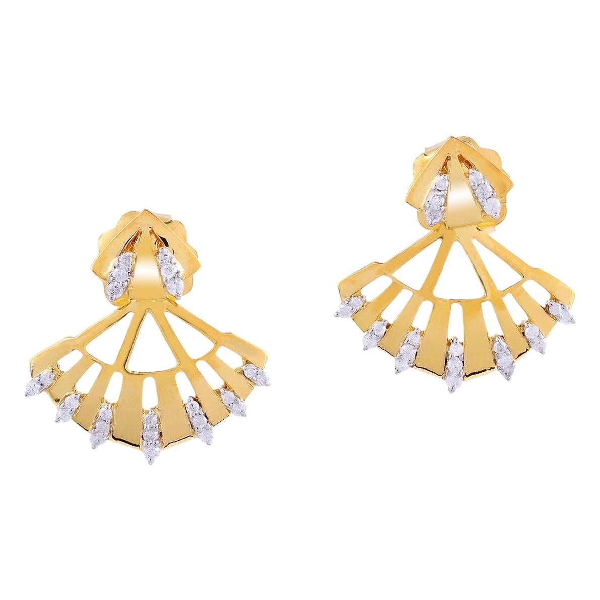18 Karat Gold Diamond Fan Ear Jacket Earrings For Sale