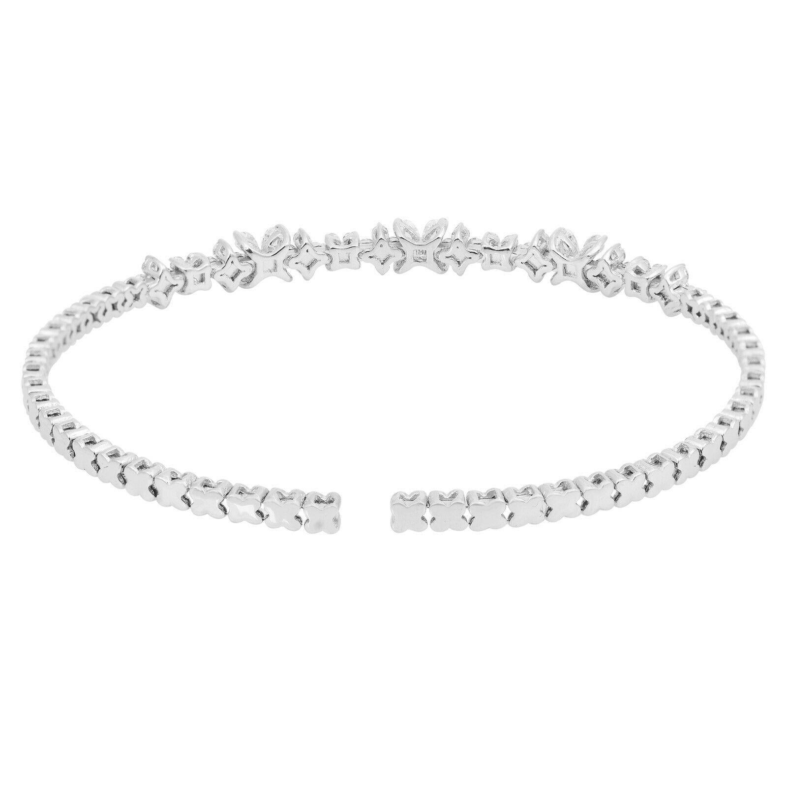 Moderne Bracelet manchette fleuri en or 14 carats et diamants en vente