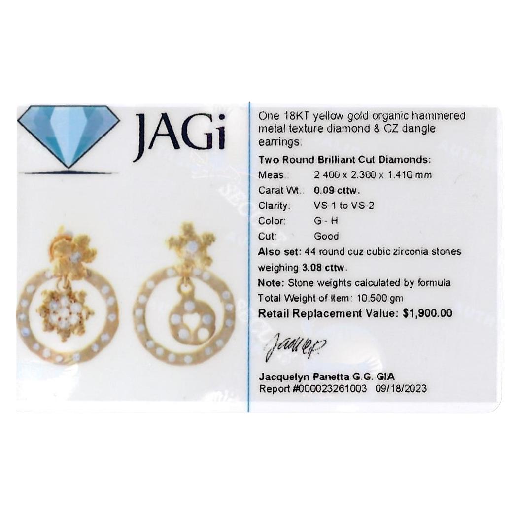 18 Karat Gold Diamond Flower Stud Earrings with Mismatched Hammered CZ Jackets For Sale 2