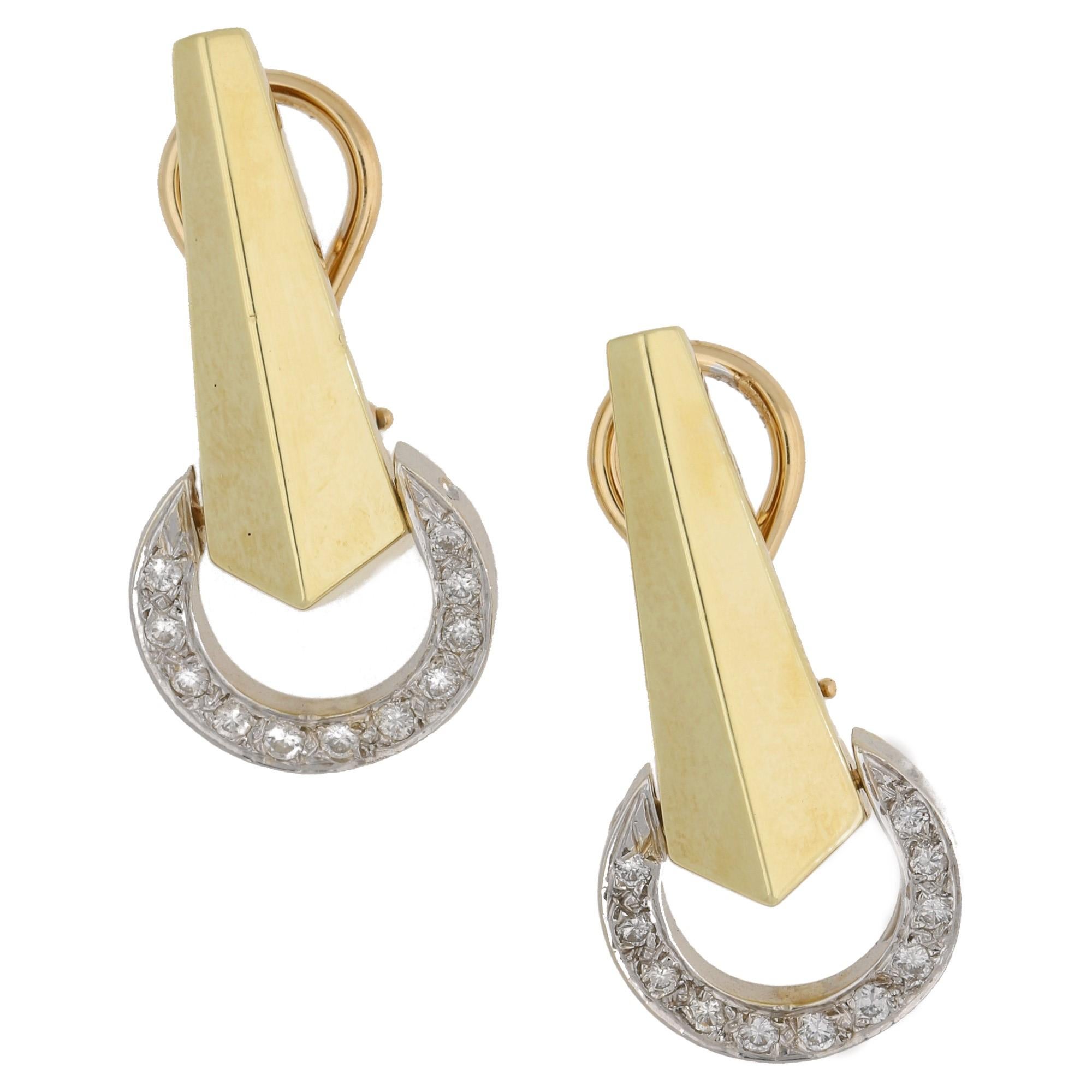 Diamond Geometric Earrings in 18 Karat Yellow and White Gold 