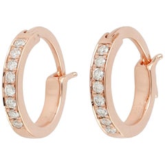 18 Karat Gold Diamond Gold Huggie Hoop Earrings