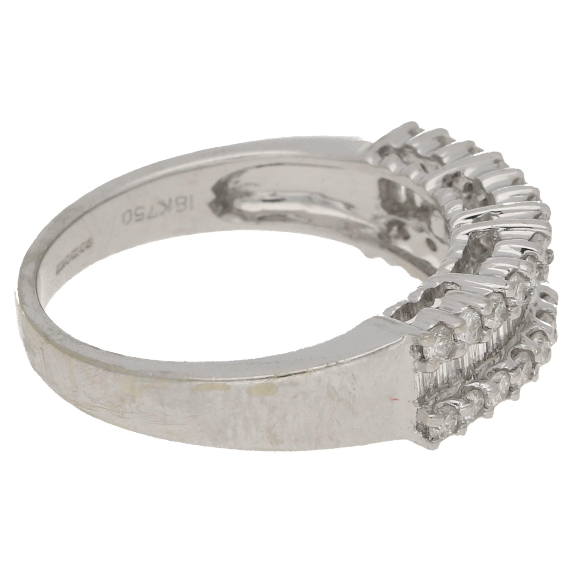 Baguette Cut Diamond Half Eternity Ring in 18 Karat White Gold 