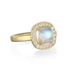 Faye Kim 18 Karat Gold Diamond Halo Blue Moonstone Ring
