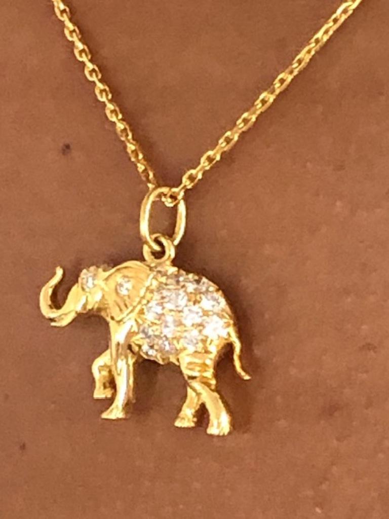 18 Karat Gold Diamond Happy Elephant Pendant Necklace For Sale 1