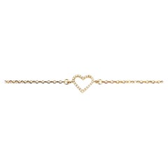18 Karat Solid Yellow Gold White Diamond Heart Charm Chain Bracelet Bangle 