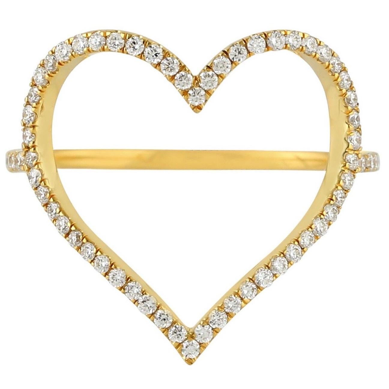 Bague d'amour cœur en or 18 carats et diamants en vente