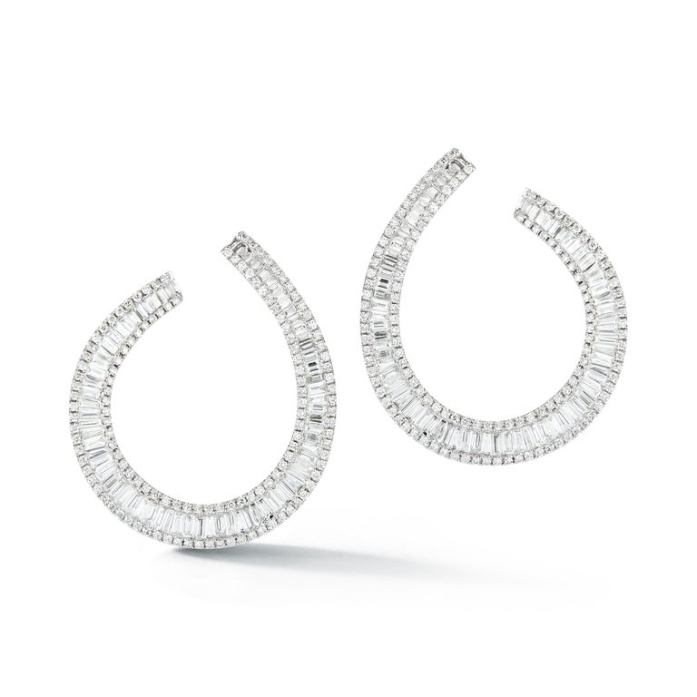 18 Karat Gold Diamond Hoop Earrings, 404 Diamonds, Total Weight 3.49 ...