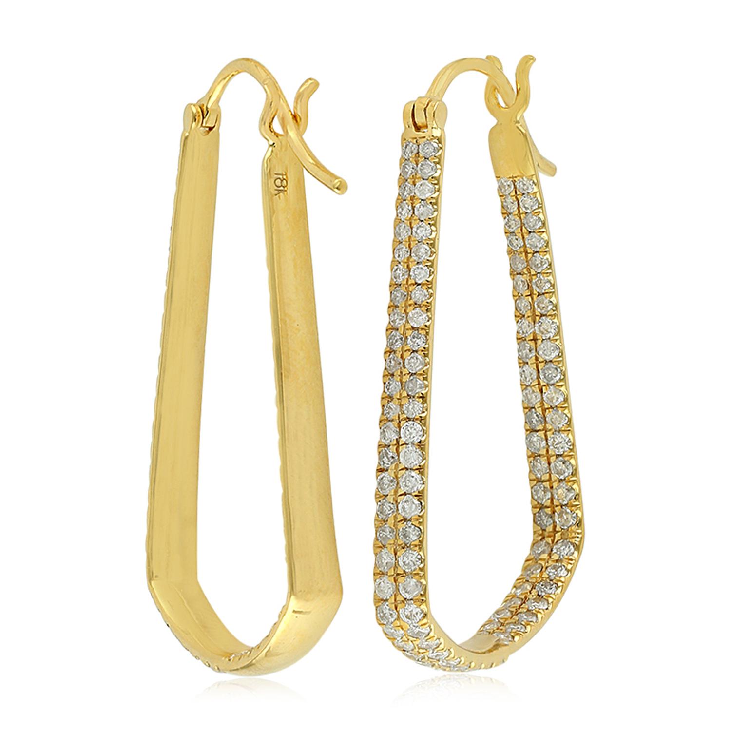 Modern 18 Karat Gold Inside Out Diamond Hoop Earrings For Sale