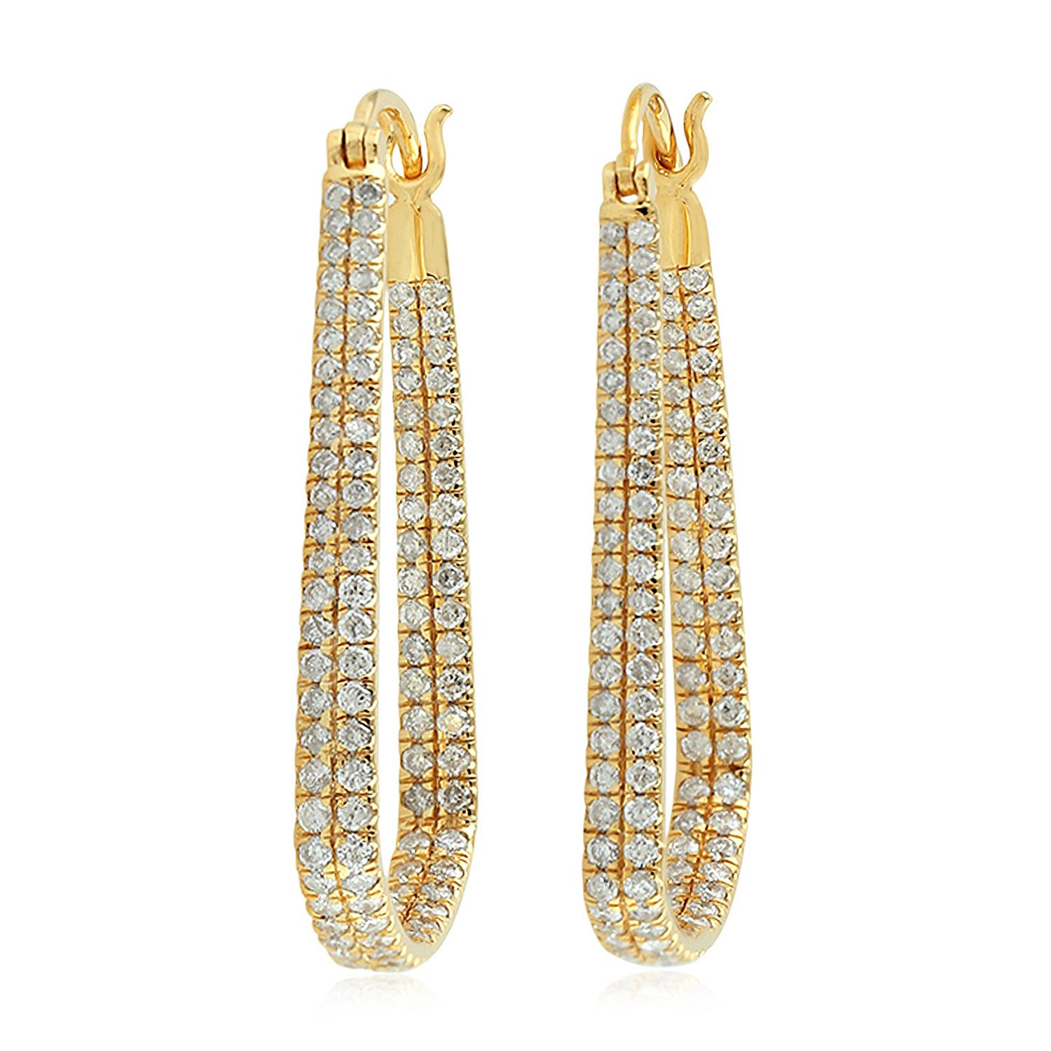 Single Cut 18 Karat Gold Inside Out Diamond Hoop Earrings For Sale