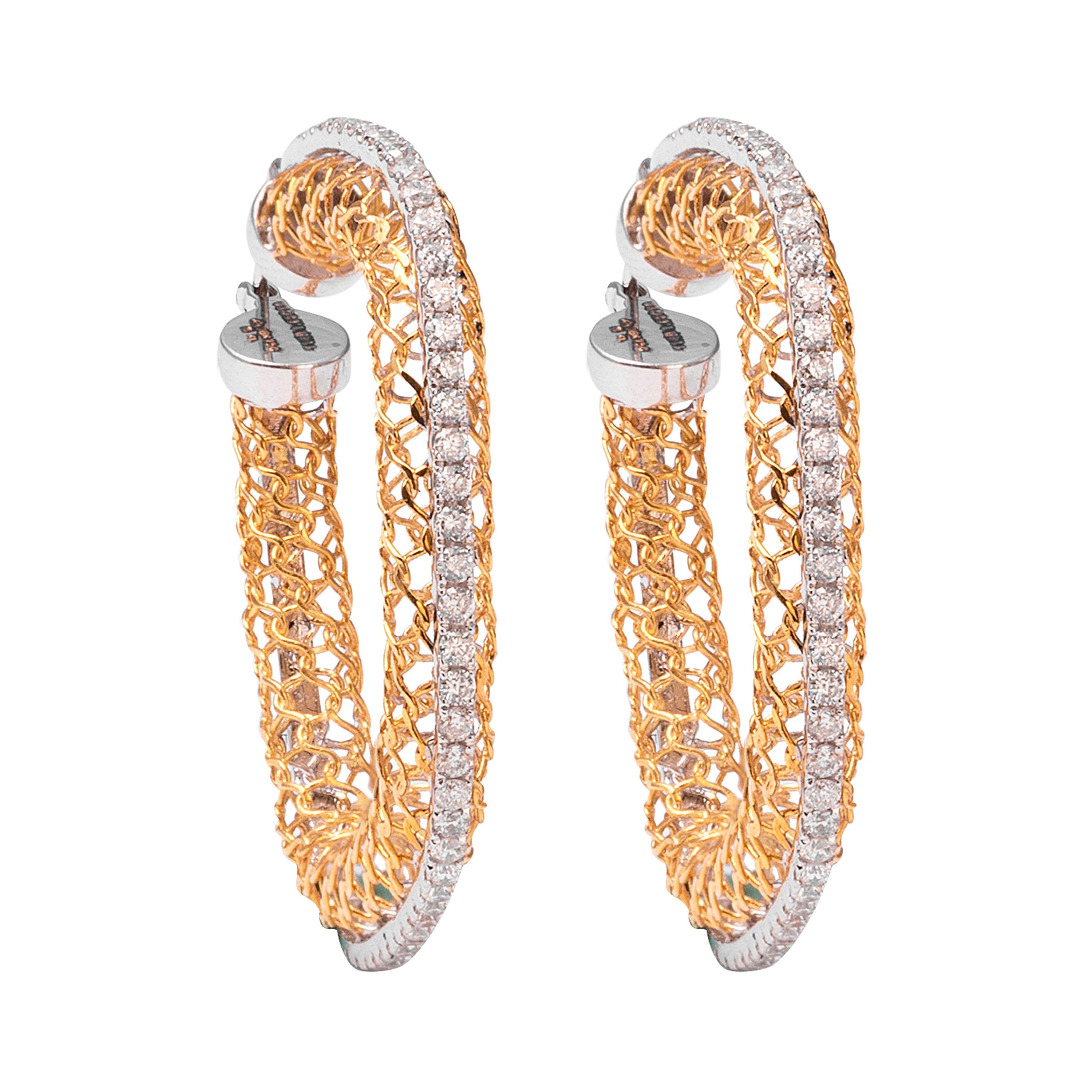 Kundan Diamond & 18k Gold Enamel Hoop Earrings