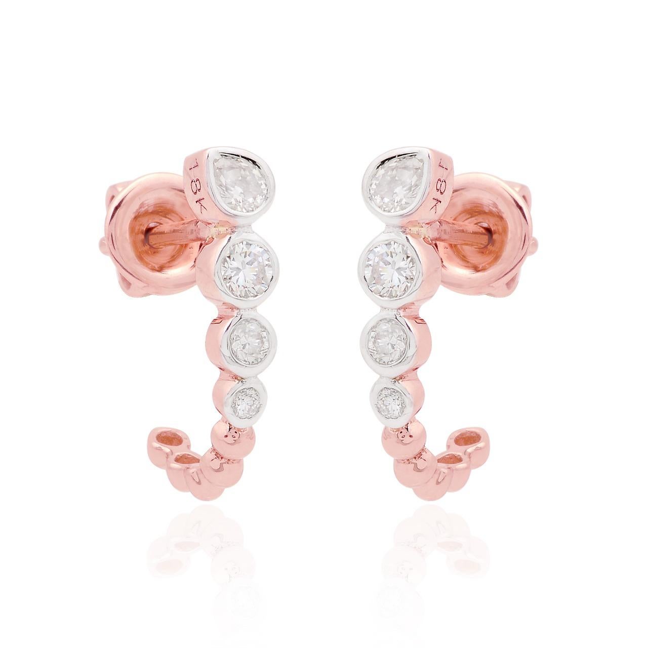 Taille mixte Boucles d'oreilles créoles en or 18 carats et diamants en vente