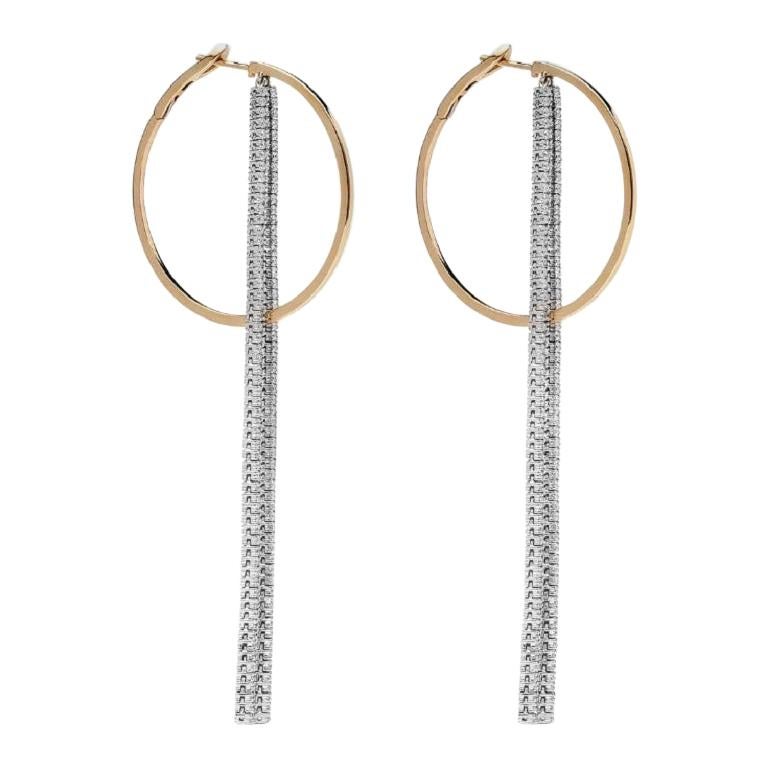 18 Karat Gold Diamond Icicle Hoop with Tassel Earrings