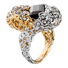 18 Karat Gold Diamond Indigo Tourmaline Handmade Ring in Starry Night