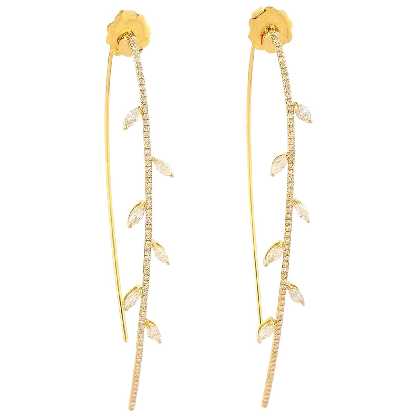 18 Karat Gold Diamond Leaf Earrings For Sale