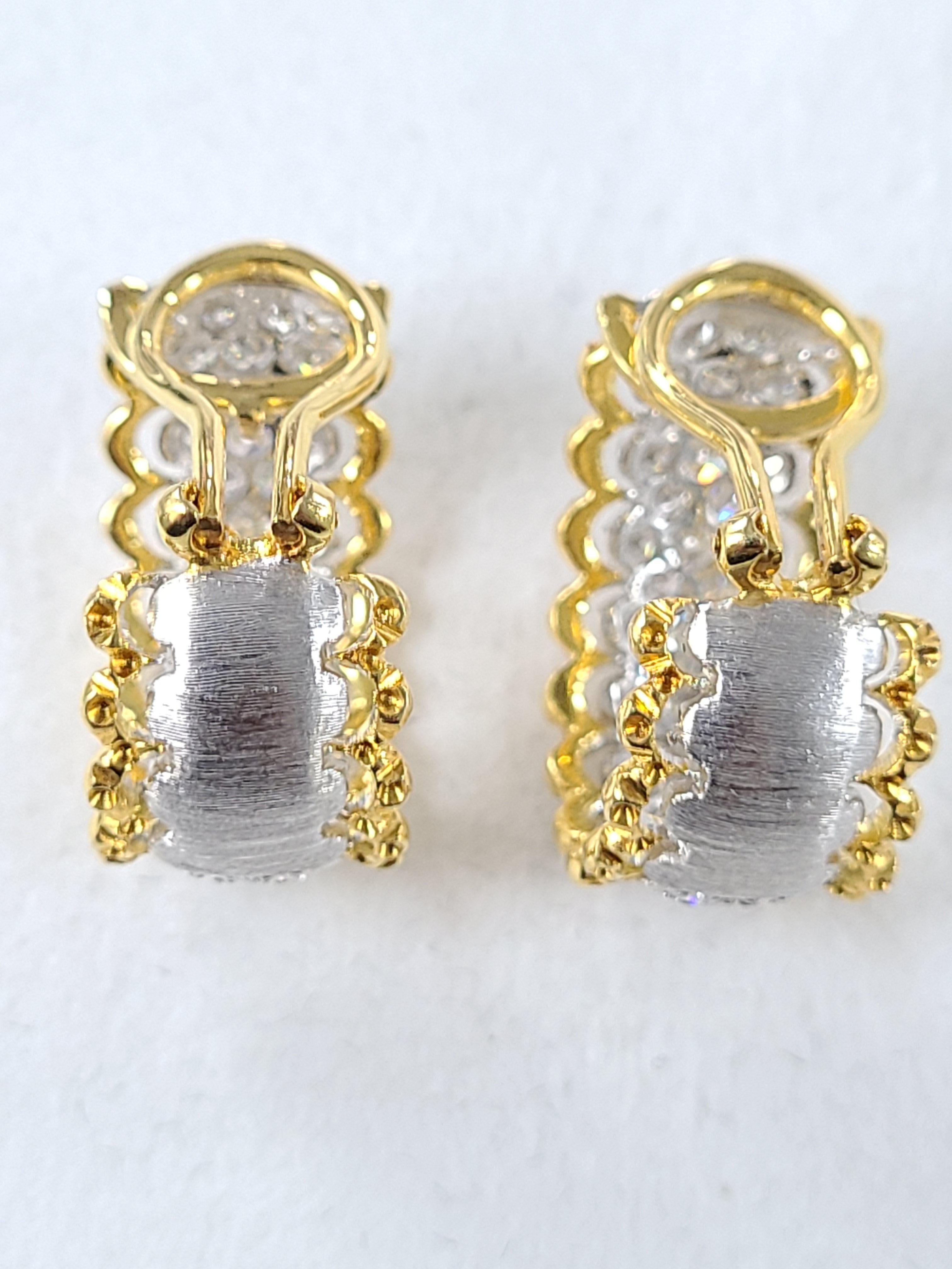 Round Cut 18 Karat Gold Diamond Loop Earrings For Sale