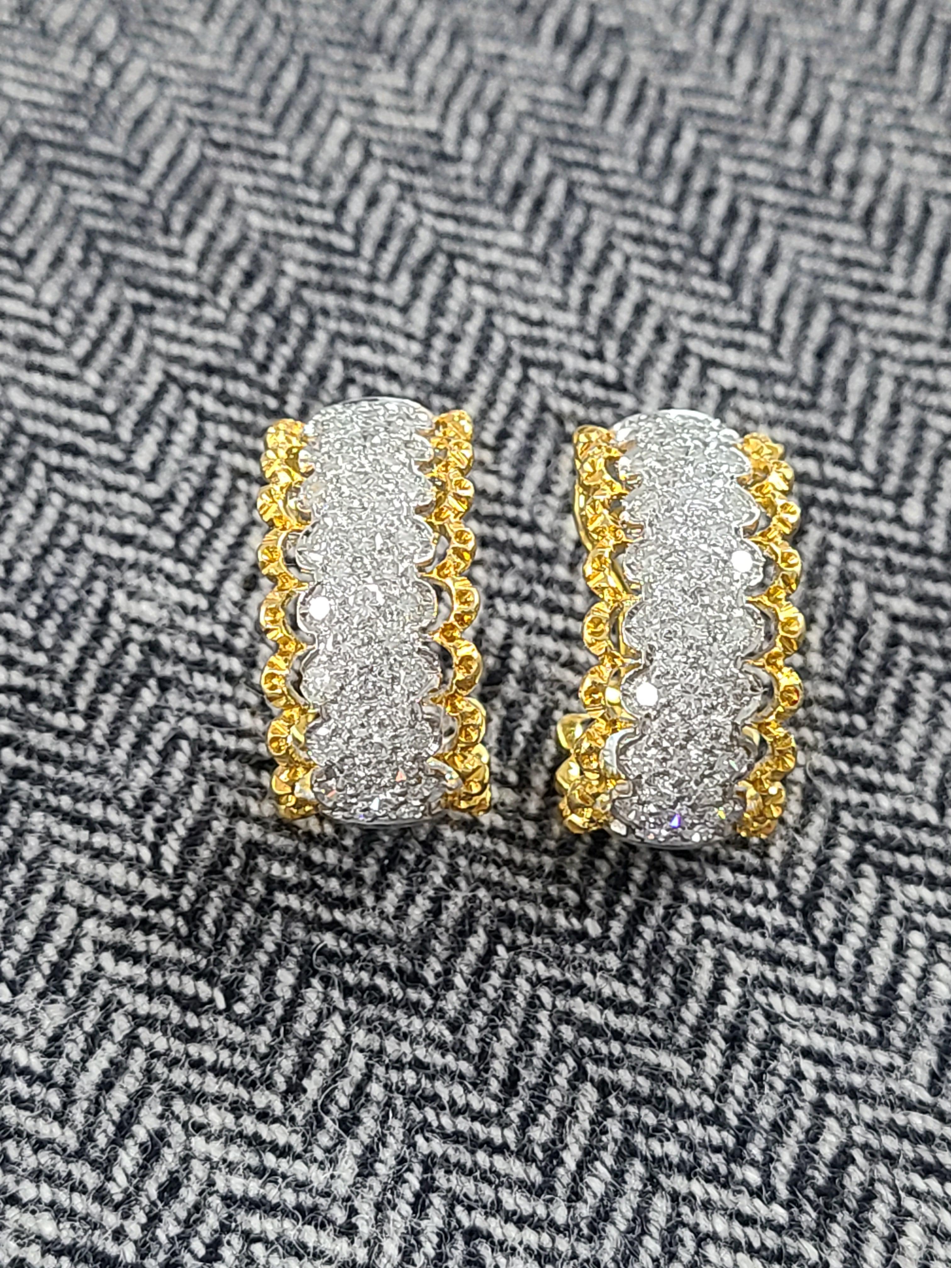 Women's or Men's 18 Karat Gold Diamond Loop Earrings For Sale
