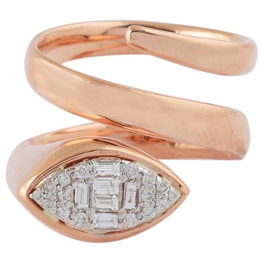 For Sale:  18 Karat Gold Diamond Marquise Spiral Ring