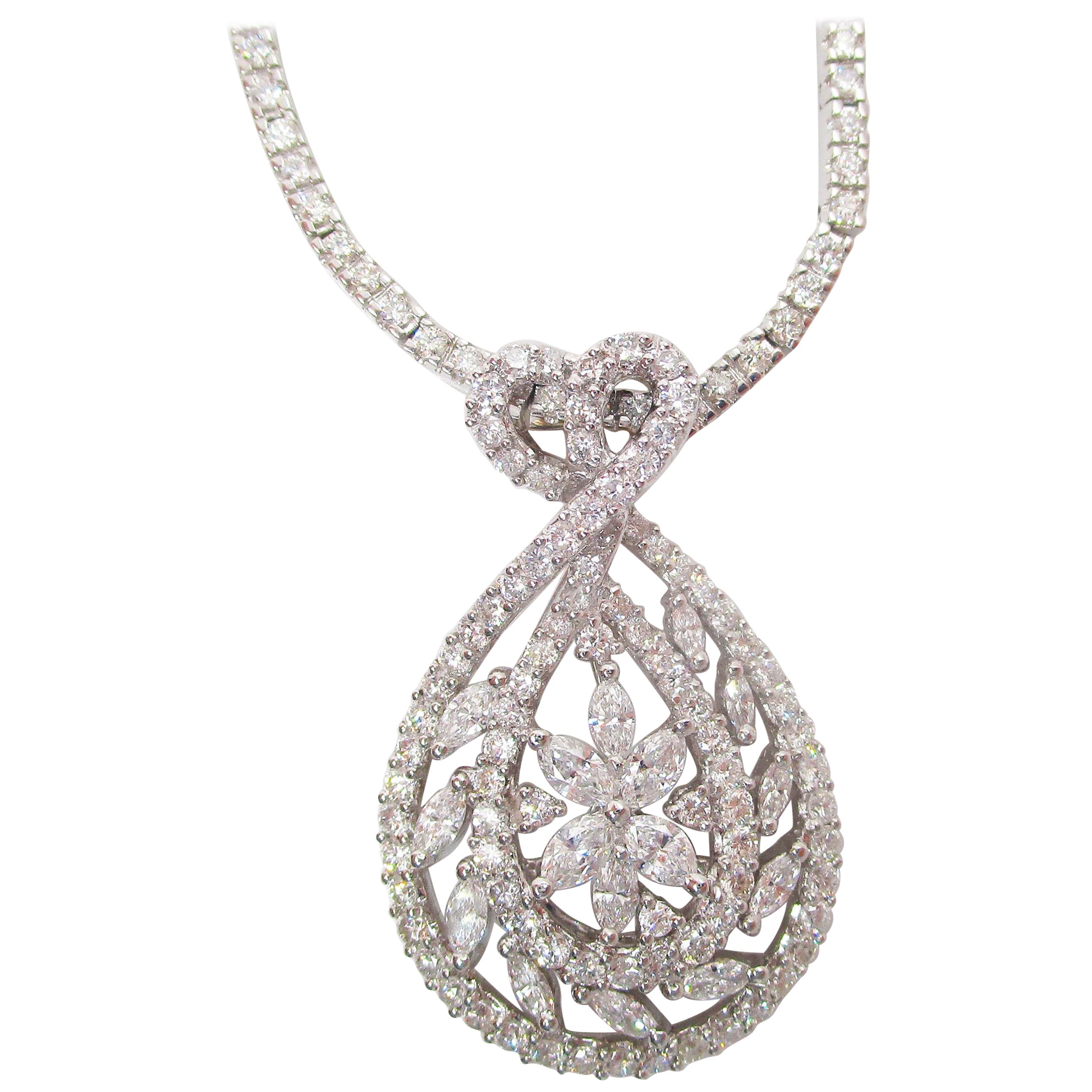 18 Karat Gold Diamond Necklace with Removable 18 Karat Diamond Teardrop Pendant