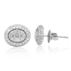 18 Karat Gold Diamond Oval Stud Earrings