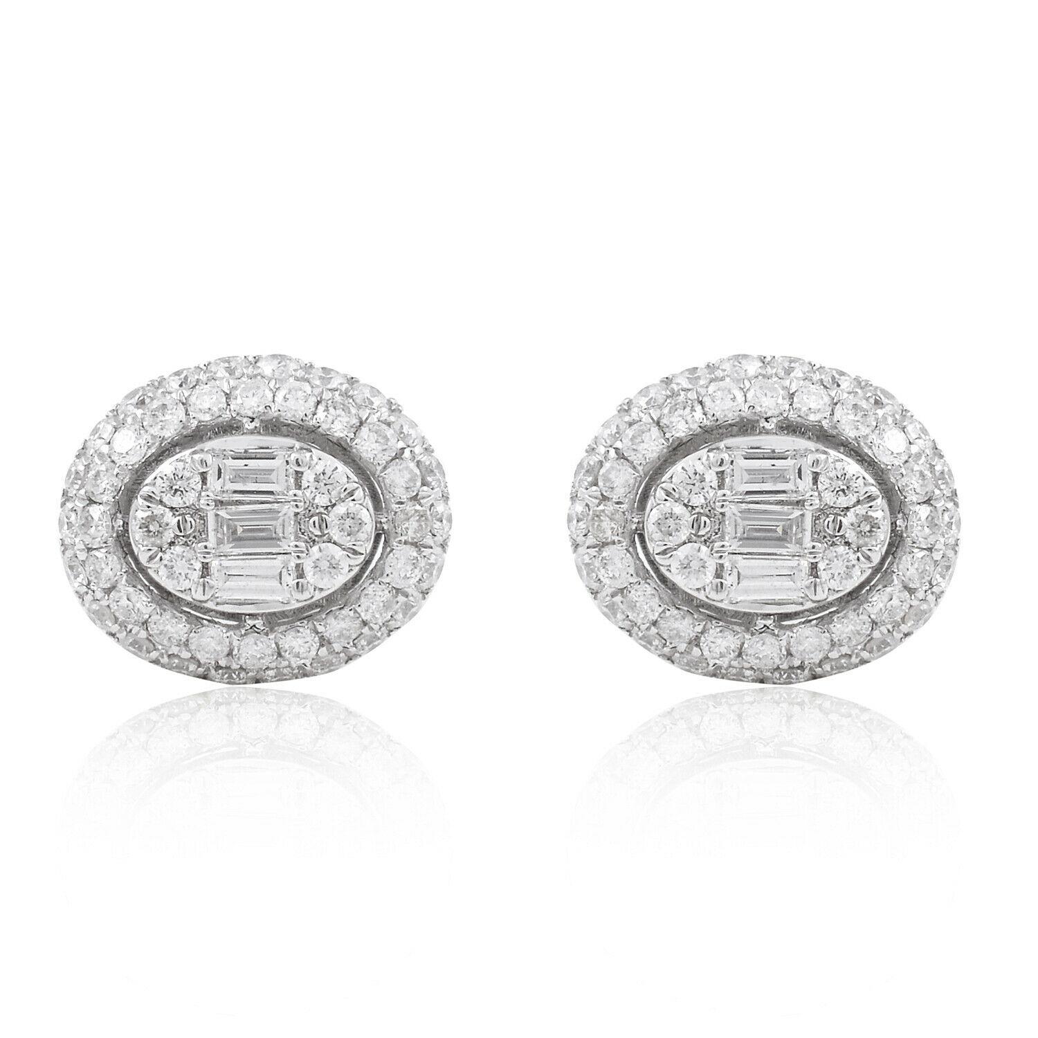 Modern 18 Karat Gold Diamond Oval Stud Earrings For Sale