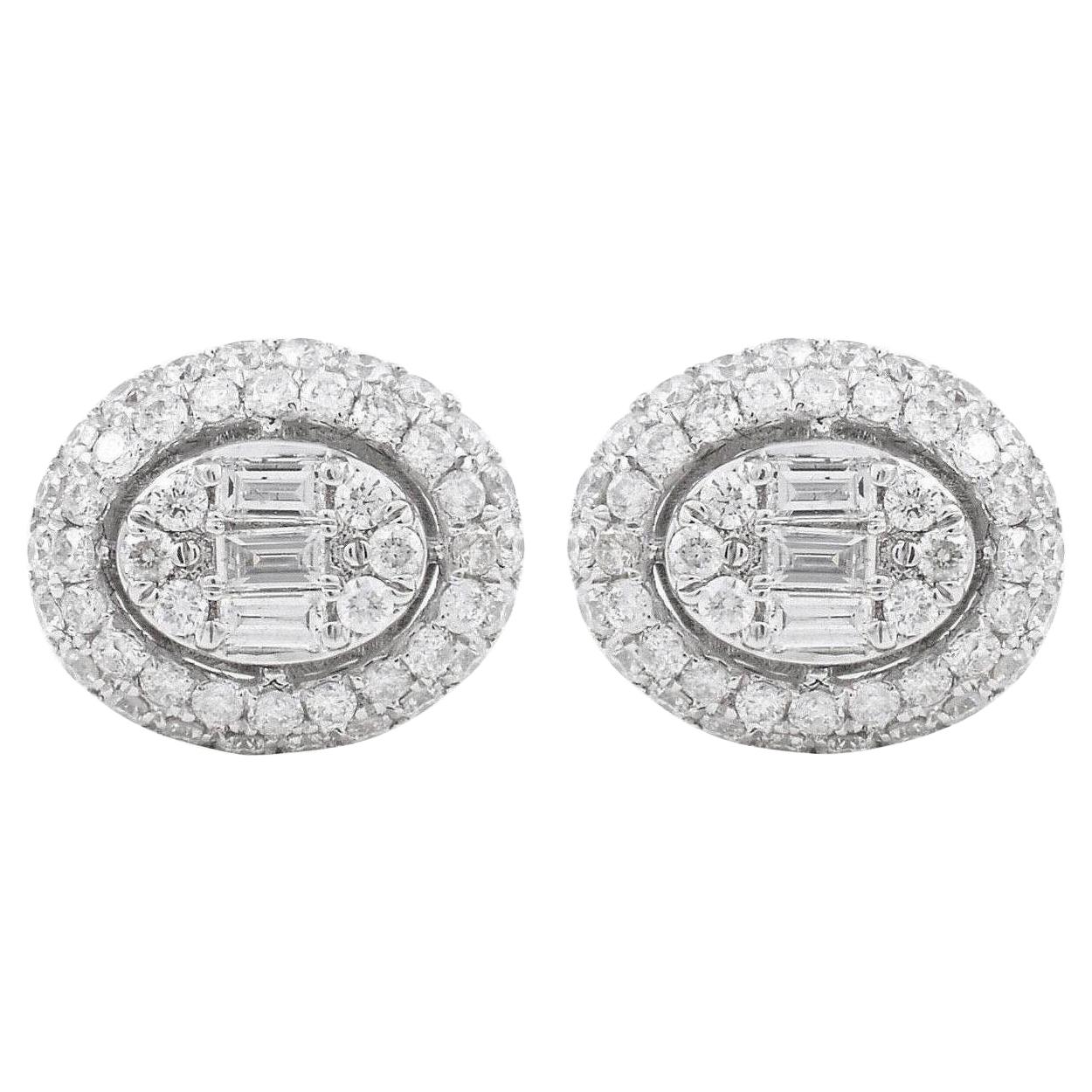 18 Karat Gold Diamond Oval Stud Earrings For Sale