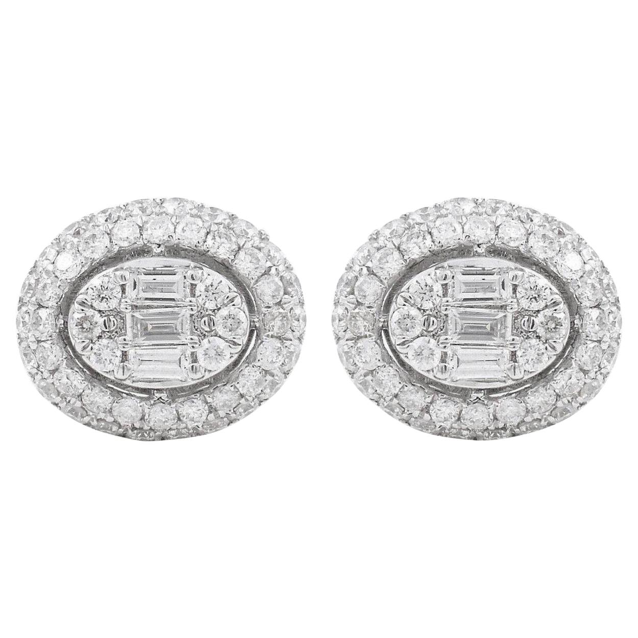 18 Karat Gold Diamond Oval Stud Earrings