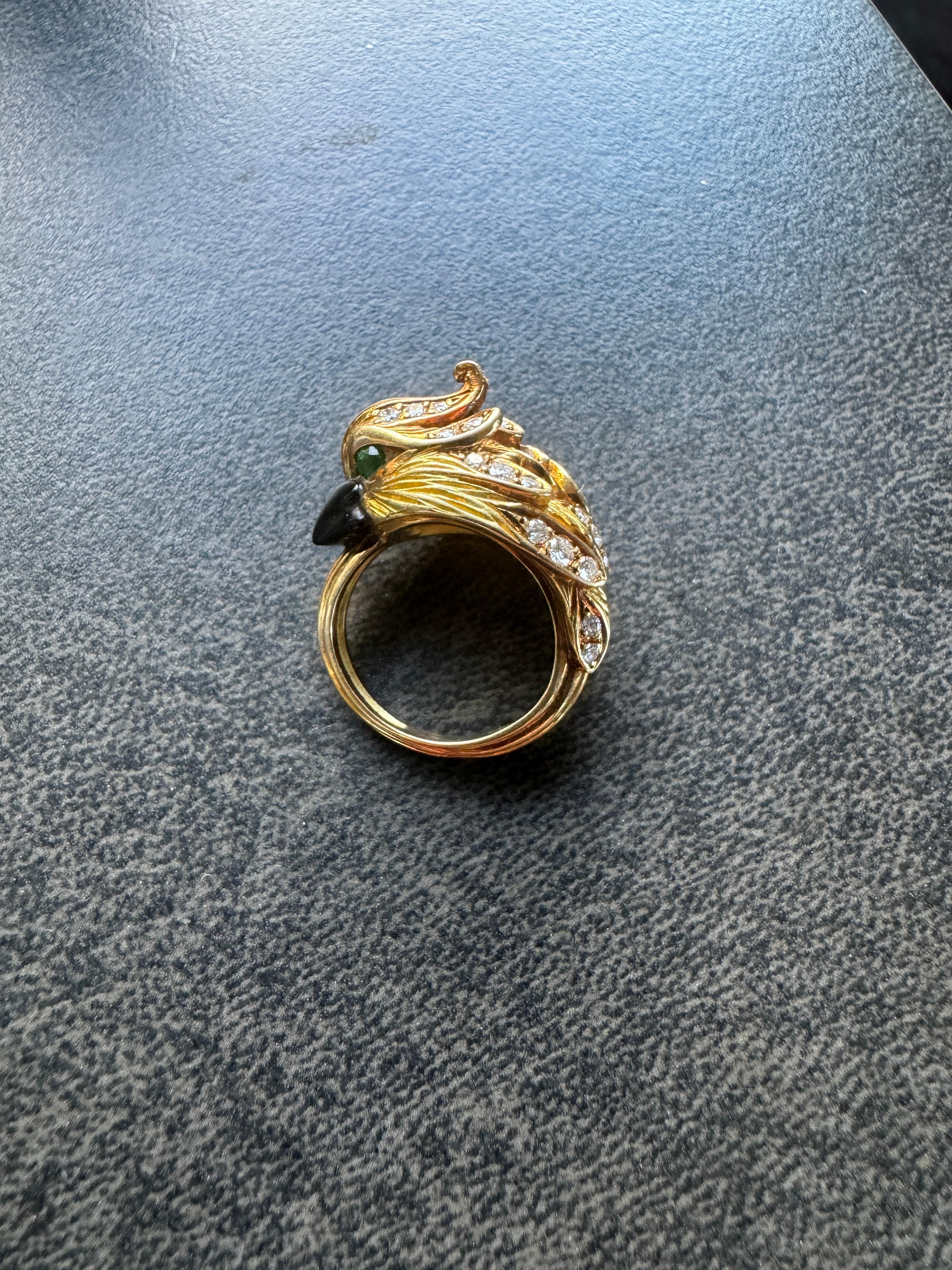 Anello con diamante in oro 18 carati con pappagallo cacatua in vendita 10