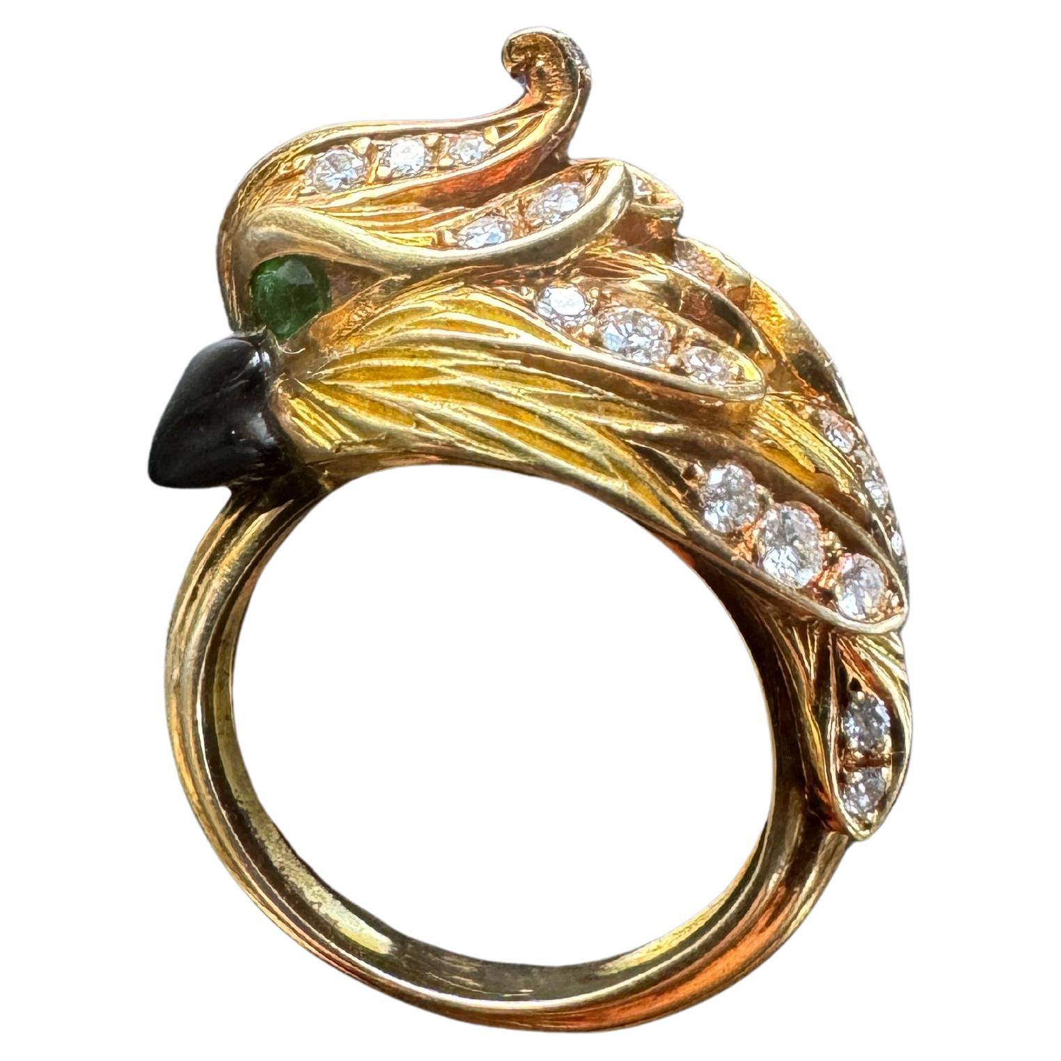 Anello con diamante in oro 18 carati con pappagallo cacatua