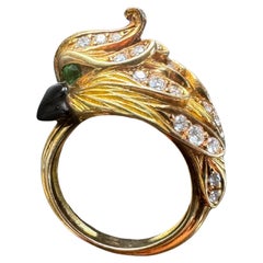18 Karat Gold Diamond Parrot Cockatoo Bird Ring