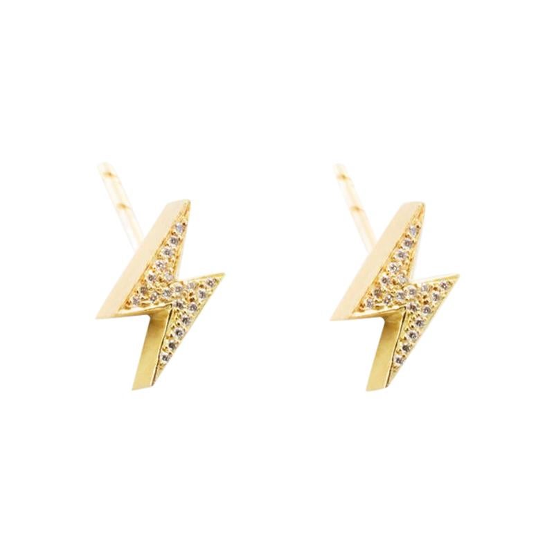 18 Karat Gold Diamond Pave Lightening Bolt Earrings