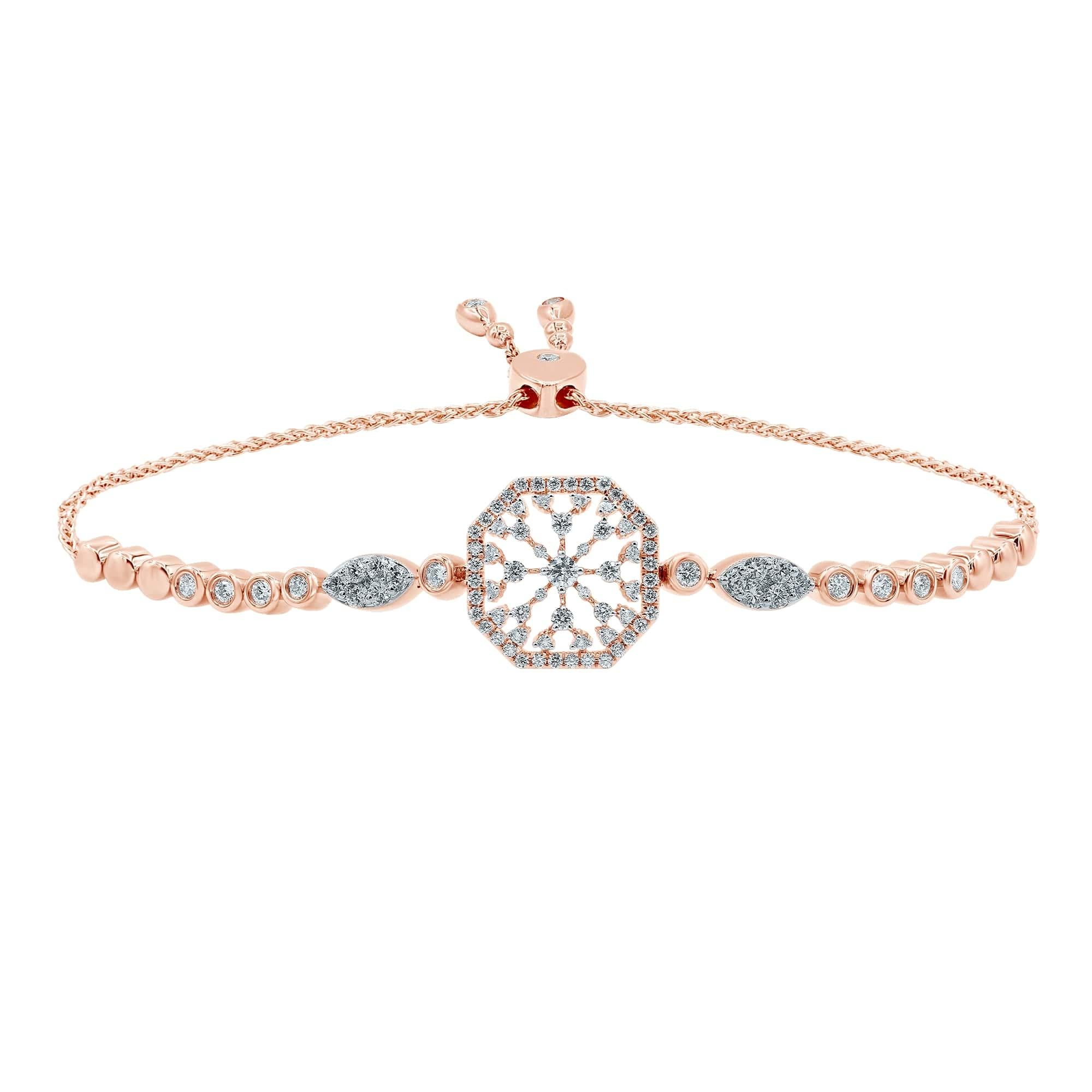 Mixed Cut 18 Karat Gold Diamond Pear Snowflakes Bracelet For Sale