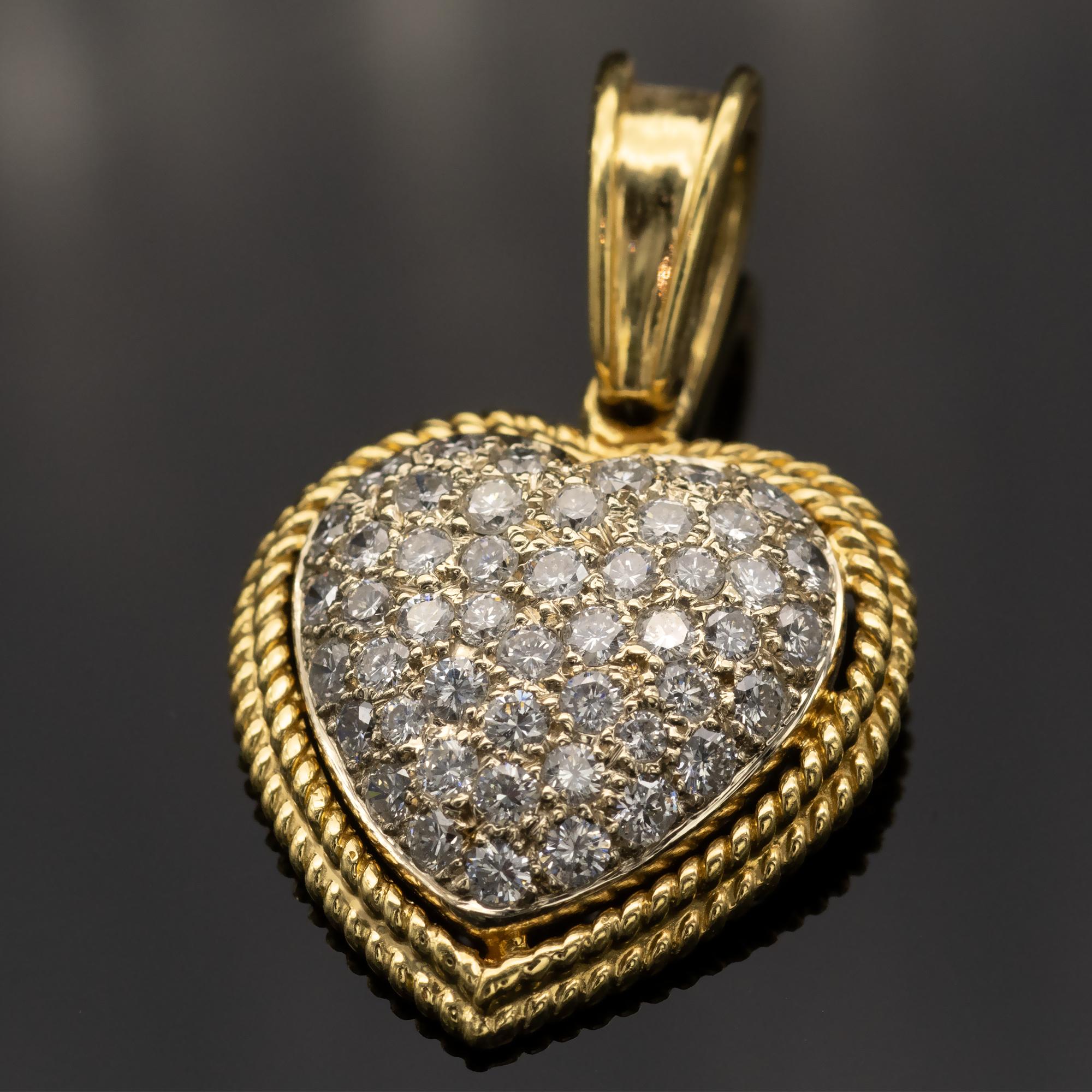 Contemporary 18 Karat Gold Diamond Puff Heart Pendant