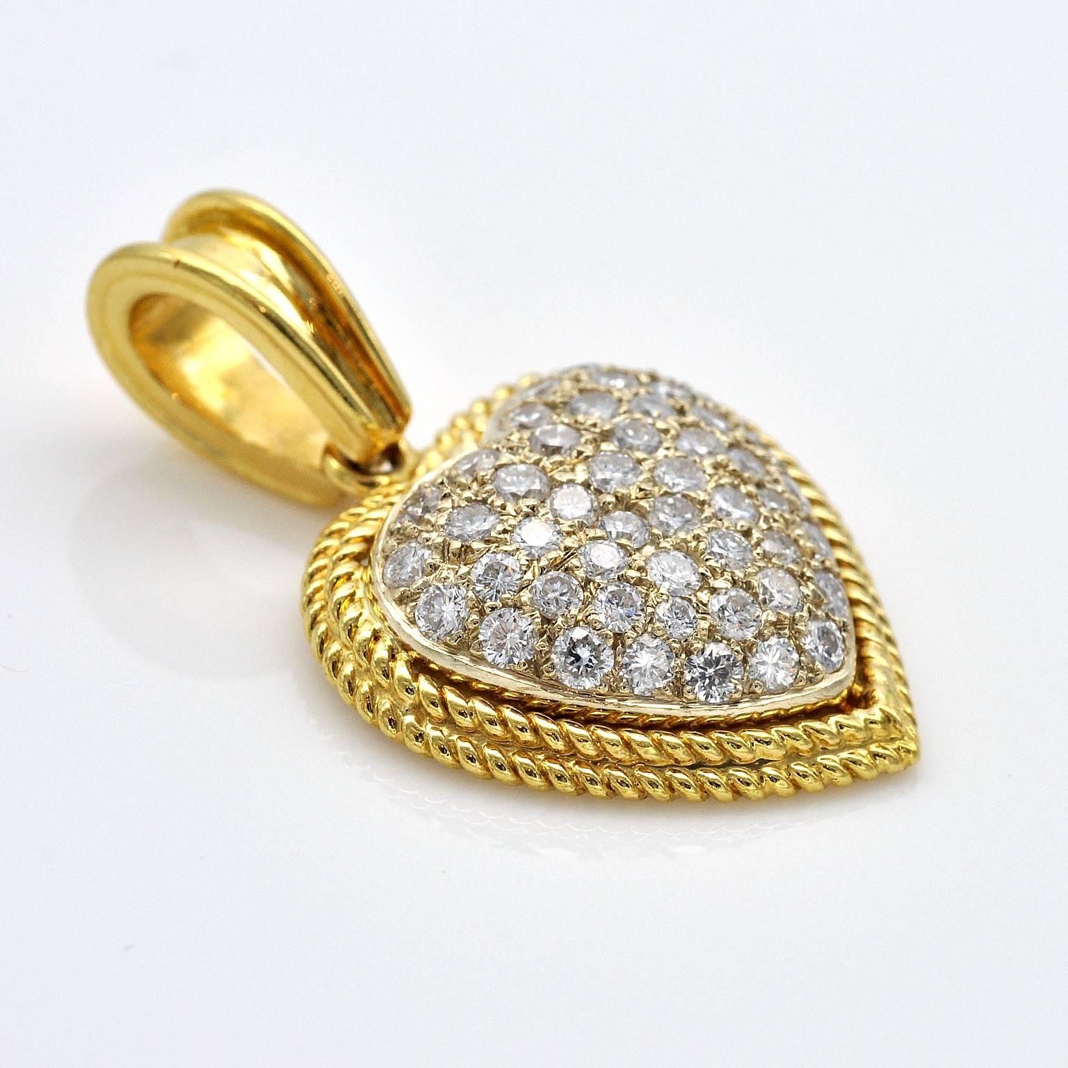18 Karat Gold Diamond Puff Heart Pendant In New Condition In Monte Carlo, MC
