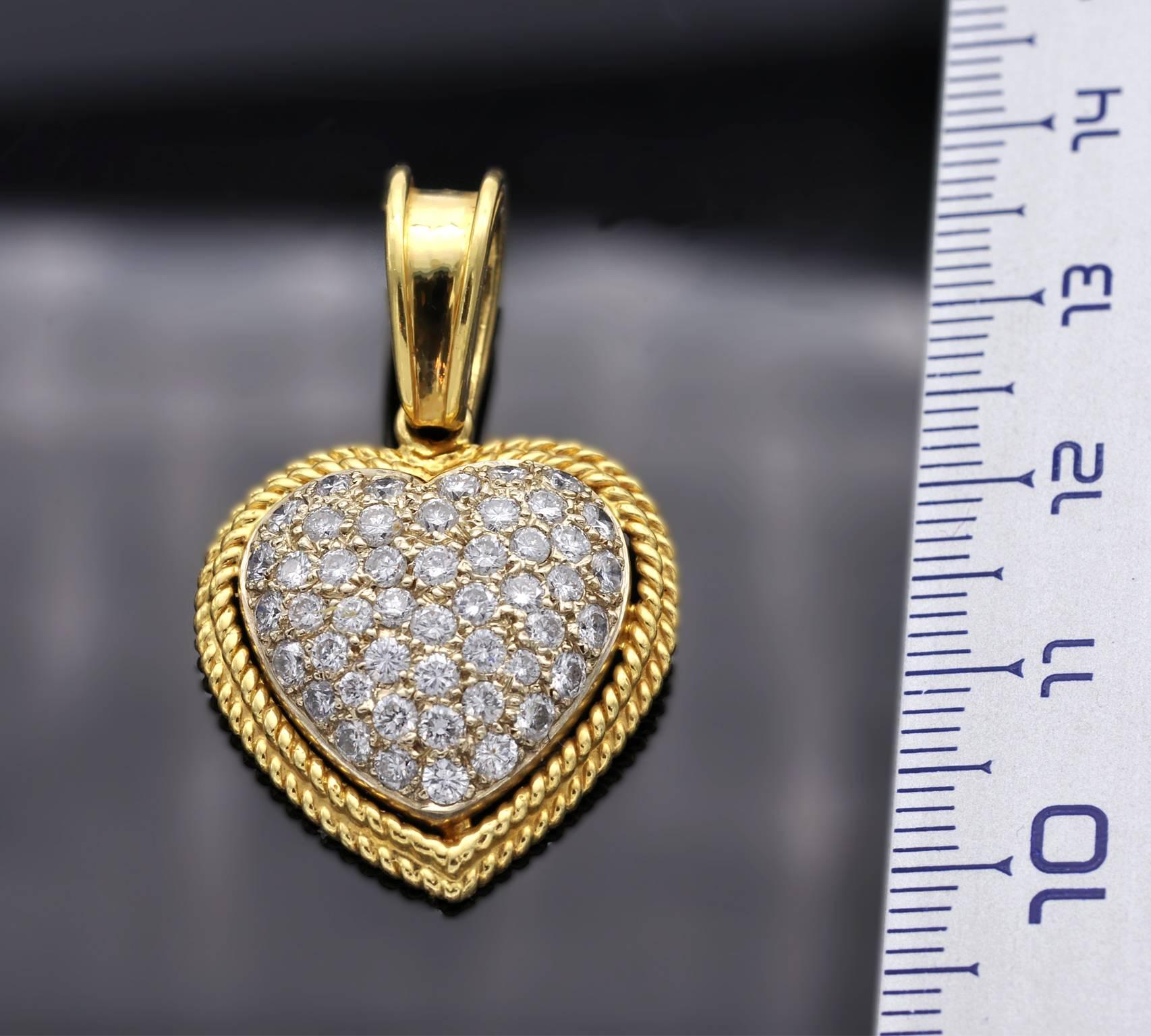 Women's 18 Karat Gold Diamond Puff Heart Pendant